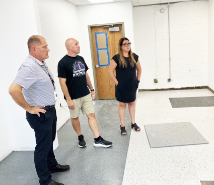 Stanton superintendent David Gute, pictured left, tours some of the district renovations with school board members Ryan Hart, Center, and Jackie Hoyt.
